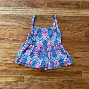 Carters Blue & Pink Tribal Print Fit and Flare Tank with Ruffle Detail, Size 3M